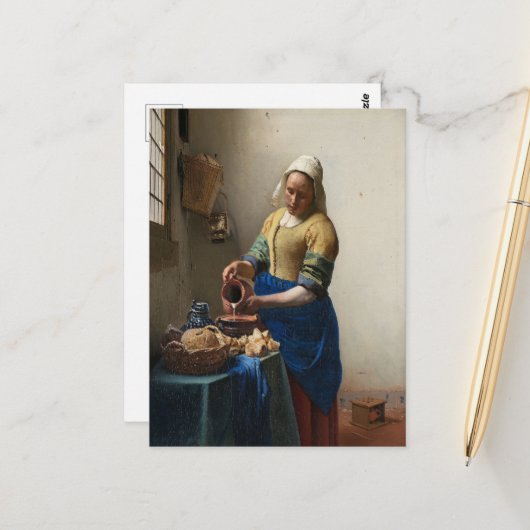 Johannes Vermeer, The Milkmaid Briefkaart (Voorkant / Achterkant in situ)