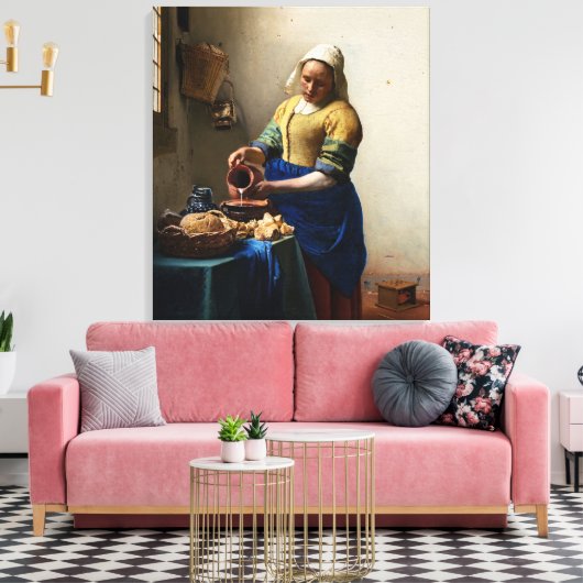 Johannes Vermeer - The Milkmaid Canvas Afdruk (Insitu (Woonkamer))