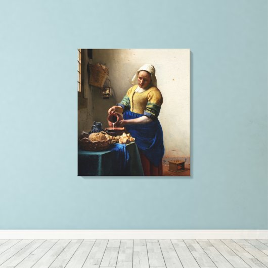 Johannes Vermeer - The Milkmaid Canvas Afdruk (Insitu (Houten vloer))