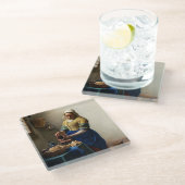 Johannes Vermeer - The Milkmaid Glazen Onderzetter (Schuin)