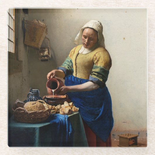 Johannes Vermeer - The Milkmaid Glazen Onderzetter (Voorkant)