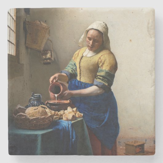 Johannes Vermeer - The Milkmaid Stenen Onderzetter (Voorkant)