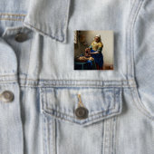 Johannes Vermeer - The Milkmaid Vierkante Button 5,1 Cm (In situ)