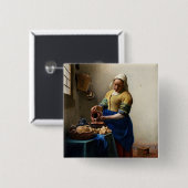 Johannes Vermeer - The Milkmaid Vierkante Button 5,1 Cm (Voorkant /achterkant)