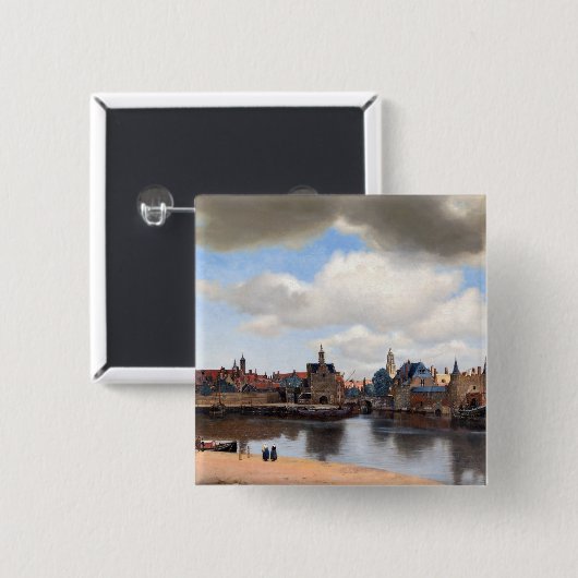 Johannes Vermeer - Uitzicht van Delft Vierkante Button 5,1 Cm (Voorkant /achterkant)
