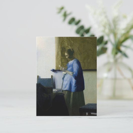 Johannes Vermeer - Vrouw in Blauw Leest een brief Briefkaart (Staand voorkant)