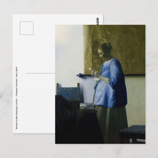 Johannes Vermeer - Vrouw in Blauw Leest een brief Briefkaart (Voorkant / Achterkant)