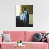 Johannes Vermeer - Vrouw in Blauw Leest een brief Canvas Afdruk (Insitu (Woonkamer))