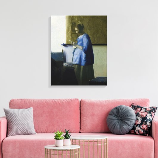Johannes Vermeer - Vrouw in Blauw Leest een brief Canvas Afdruk (Insitu (Woonkamer))