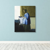 Johannes Vermeer - Vrouw in Blauw Leest een brief Canvas Afdruk (Insitu (Houten vloer))