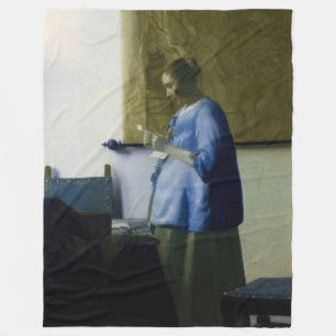 Johannes Vermeer - Vrouw in Blauw Leest een brief Fleece Deken