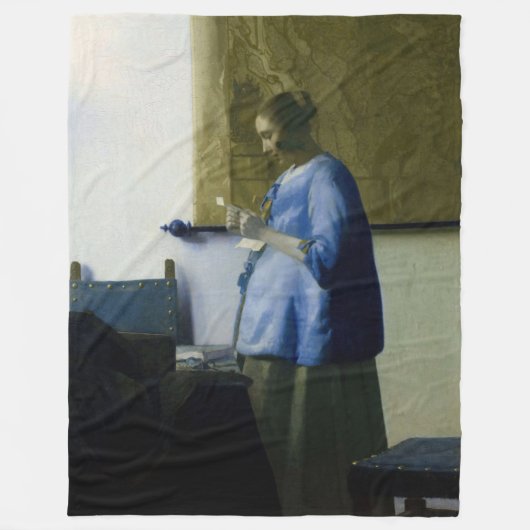 Johannes Vermeer - Vrouw in Blauw Leest een brief Fleece Deken (Voorkant)