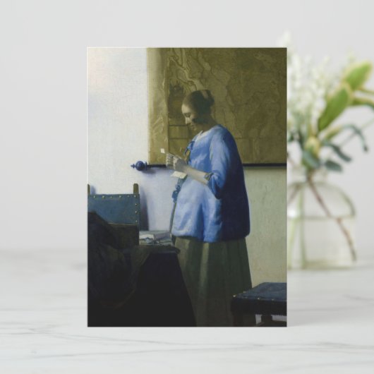Johannes Vermeer - Vrouw in Blauw Leest een brief Kaart (Staand voorkant)