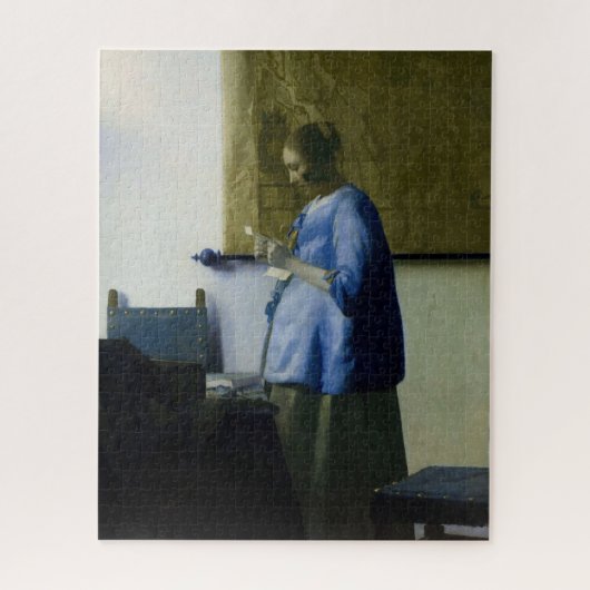 Johannes Vermeer - Vrouw in Blauw Leest een brief Legpuzzel (Verticaal)