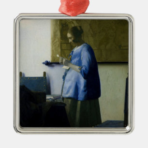 Johannes Vermeer - Vrouw in Blauw Leest een brief Metalen Ornament