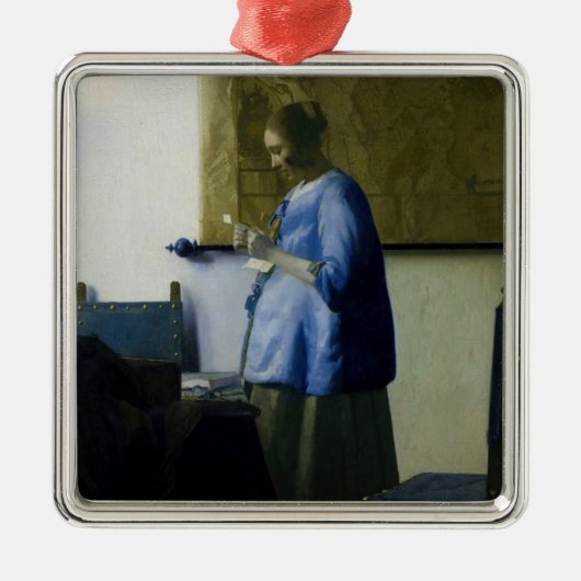 Johannes Vermeer - Vrouw in Blauw Leest een brief Metalen Ornament (Voorkant)