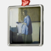 Johannes Vermeer - Vrouw in Blauw Leest een brief Metalen Ornament (Links)