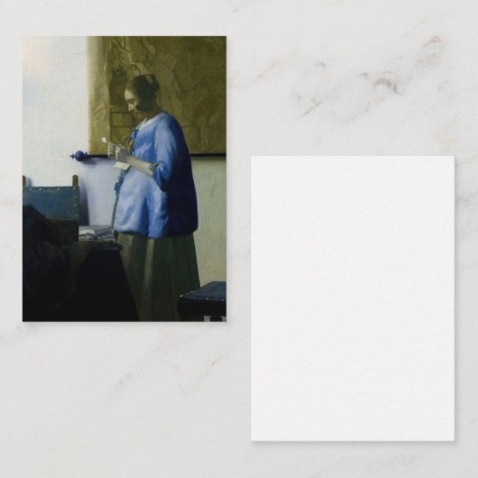 Johannes Vermeer - Vrouw in Blauw Leest een brief Notitiekaartje (Voorkant / Achterkant)