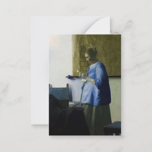 Johannes Vermeer - Vrouw in Blauw Leest een brief Notitiekaartje (Voorkant)
