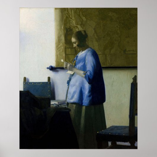 Johannes Vermeer - Vrouw in Blauw Leest een brief Poster (Voorkant)