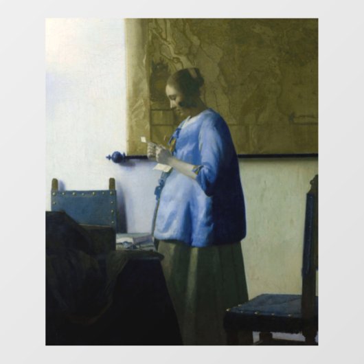 Johannes Vermeer - Vrouw in Blauw Leest een brief Raamsticker (Vel)