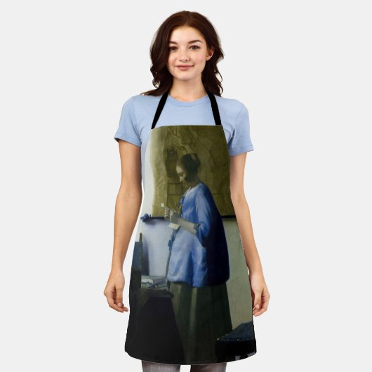 Johannes Vermeer - Vrouw in Blauw Leest een brief Schort (Gedragen)