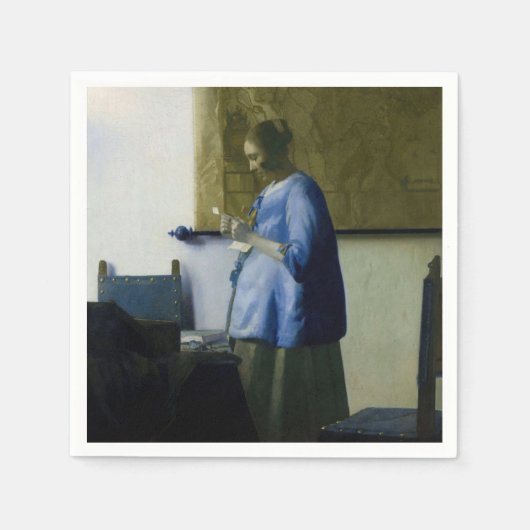 Johannes Vermeer - Vrouw in Blauw Leest een brief Servet (Voorkant)