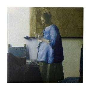 Johannes Vermeer - Vrouw in Blauw Leest een brief Tegeltje