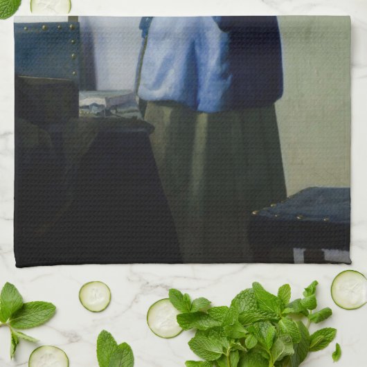 Johannes Vermeer - Vrouw in Blauw Leest een brief Theedoek (Gevouwen)