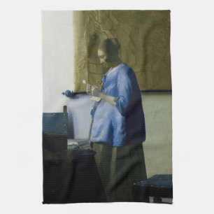 Johannes Vermeer - Vrouw in Blauw Leest een brief Theedoek