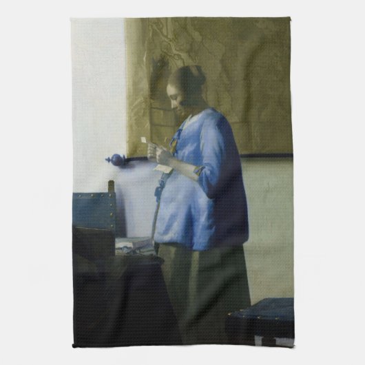Johannes Vermeer - Vrouw in Blauw Leest een brief Theedoek (Verticaal)