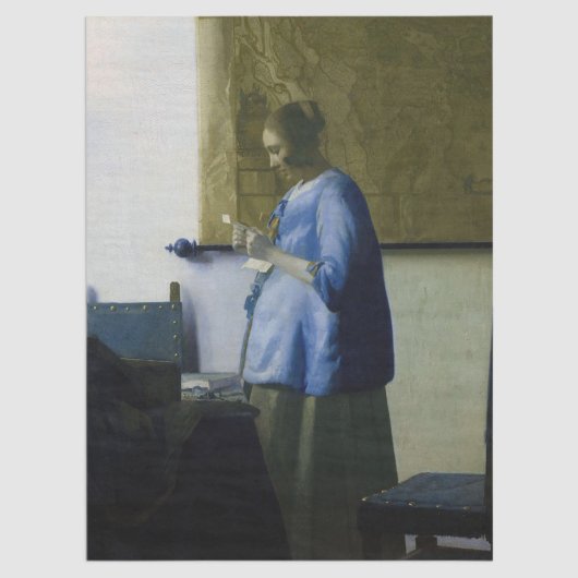 Johannes Vermeer - Vrouw in Blauw Leest een brief Tissuepapier