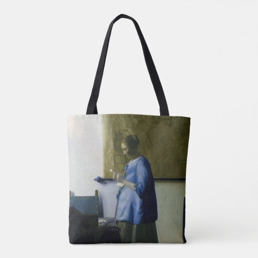 Johannes Vermeer - Vrouw in Blauw Leest een brief Tote Bag (Achterkant)
