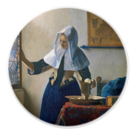 Johannes Vermeer - Vrouw met een waterpitcher Keramische Knop (Voorkant)