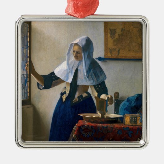 Johannes Vermeer - Vrouw met een waterpitcher Metalen Ornament (Voorkant)