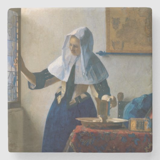 Johannes Vermeer - Vrouw met een waterpitcher Stenen Onderzetter (Voorkant)