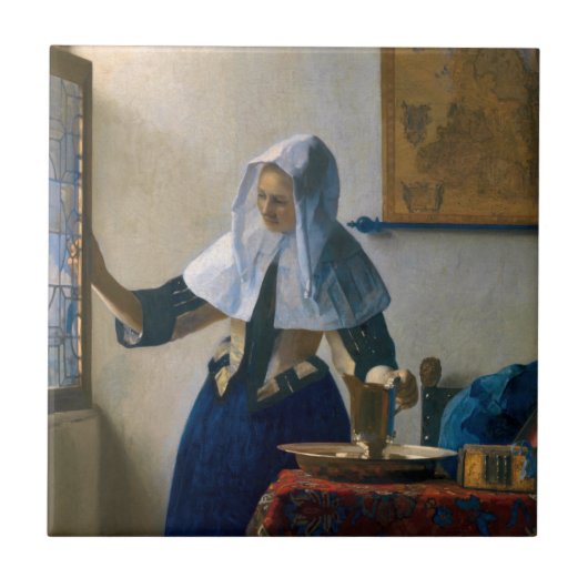 Johannes Vermeer - Vrouw met een waterpitcher Tegeltje (Voorkant)