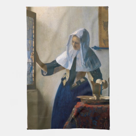 Johannes Vermeer - Vrouw met een waterpitcher Theedoek (Verticaal)