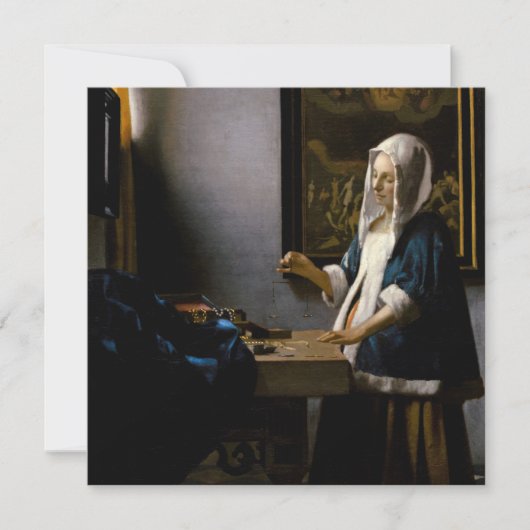 Johannes Vermeer - Woman Holding a Balance Bedankkaart (Voorkant)