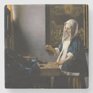 Johannes Vermeer - Woman Holding a Balance Stenen Onderzetter