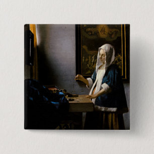Johannes Vermeer - Woman Holding a Balance Vierkante Button 5,1 Cm