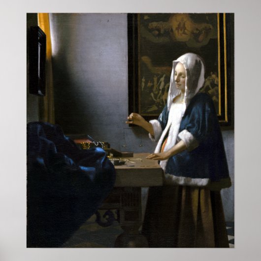 Johannes Vermeer Woman Houdt een evenwicht Poster (Voorkant)