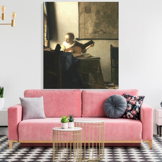 Johannes Vermeer Woman met een Lute Canvas Afdruk (Insitu (Woonkamer))