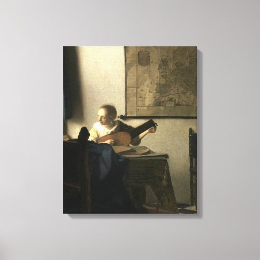 Johannes Vermeer Woman met een Lute Canvas Afdruk (Voorkant)