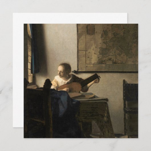 Johannes Vermeer - Young Woman met een Lute Bedankkaart (Voorkant / Achterkant)