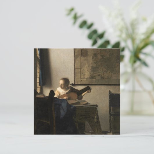 Johannes Vermeer - Young Woman met een Lute Bedankkaart (Staand voorkant)