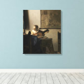 Johannes Vermeer - Young Woman met een Lute Canvas Afdruk (Insitu (Houten vloer))