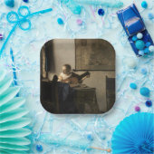 Johannes Vermeer - Young Woman met een Lute Papieren Bordje (Feest)