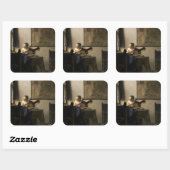 Johannes Vermeer - Young Woman met een Lute Vierkante Sticker (Vel)