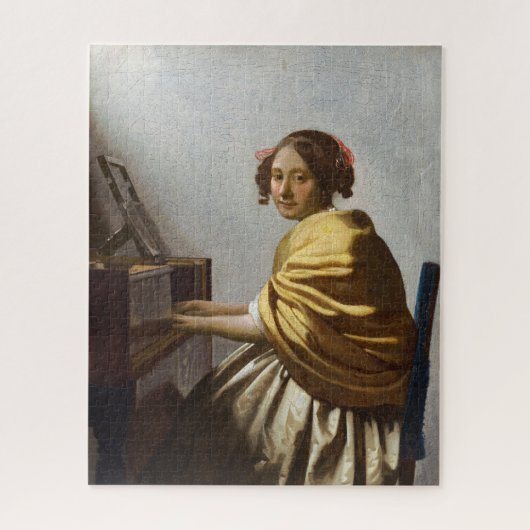 Johannes Vermeer - Young Woman Seated at Virginal Legpuzzel (Verticaal)